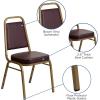Flash Furniture 4 Pack HERCULES Series Trapezoidal Back Stacking Banquet Chair in Burgundy Patterned Fabric – Gold Frame(Brown Vinyl/Gold Frame)