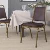 Flash Furniture 4 Pack HERCULES Series Trapezoidal Back Stacking Banquet Chair in Burgundy Patterned Fabric – Gold Frame(Brown Vinyl/Gold Frame)