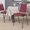 Flash Furniture 4 Pack HERCULES Series Trapezoidal Back Stacking Banquet Chair in Burgundy Patterned Fabric – Gold Frame(Burgundy Patterned Fabric/Gold Frame)