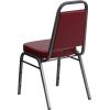 Flash Furniture 4 Pack HERCULES Series Trapezoidal Back Stacking Banquet Chair in Burgundy Patterned Fabric – Gold Frame(Burgundy Vinyl/Silver Vein Frame)