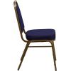 Flash Furniture 4 Pack HERCULES Series Trapezoidal Back Stacking Banquet Chair in Burgundy Patterned Fabric – Gold Frame(Navy Patterned Fabric/Gold Frame)