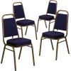 Flash Furniture 4 Pack HERCULES Series Trapezoidal Back Stacking Banquet Chair in Burgundy Patterned Fabric – Gold Frame(Navy Patterned Fabric/Gold Frame)