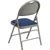 Flash Furniture 4 Pack HERCULES Series Ultra-Premium Triple Braced Burgundy Fabric Metal Folding Chair with Easy-Carry Handle(Navy Fabric/Gray Frame)
