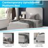 Flash Furniture Addison Queen Size Platform Bed with Fabric Upholstered Headboard, Timeless Low-Profile Queen Bed Frame with Headboard, Light Gray(Light Grey)