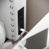 Flash Furniture Adeline Twin Headboard with 2 Outlets, USB Port, USB Type-C Port, Contoured Headboard, Studded LeatherSoft Upholstery, Dual Hanging Options, White(White Leathersoft)