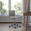 Flash Furniture Alan Office Task Chair – Brown Vinyl – Chrome Frame – Armless – Ribbed Back and Seat – Low Back Design(Light Gray/Chrome)