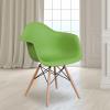 Flash Furniture Alonza Series White Plastic Chair with Wooden Legs(Green)