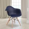 Flash Furniture Alonza Series White Plastic Chair with Wooden Legs(Navy)
