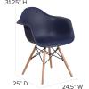 Flash Furniture Alonza Series White Plastic Chair with Wooden Legs(Navy)