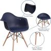 Flash Furniture Alonza Series White Plastic Chair with Wooden Legs(Navy)