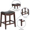 Flash Furniture Alphus 26” High Backless Cappuccino Wood Counter Height Stool with Black LeatherSoft Saddle Seat(Cappuccino)