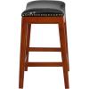 Flash Furniture Alphus 26” High Backless Cappuccino Wood Counter Height Stool with Black LeatherSoft Saddle Seat(Light Cherry)
