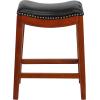 Flash Furniture Alphus 26” High Backless Cappuccino Wood Counter Height Stool with Black LeatherSoft Saddle Seat(Light Cherry)