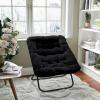 Flash Furniture Archer Saucer Chair with Folding Steel Frame, Portable Oversized Saucer Chair, for Dorm or Bedroom, 28″, Dusty Aqua Faux Fur/Soft Gold Frame(Black Fabric/Black Frame)