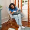 Flash Furniture Archer Saucer Chair with Folding Steel Frame, Portable Oversized Saucer Chair, for Dorm or Bedroom, 28″, Dusty Aqua Faux Fur/Soft Gold Frame(Gray Fabric/Soft Gold Frame)