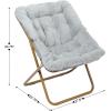 Flash Furniture Archer Saucer Chair with Folding Steel Frame, Portable Oversized Saucer Chair, for Dorm or Bedroom, 28″, Dusty Aqua Faux Fur/Soft Gold Frame(Gray Fabric/Soft Gold Frame)