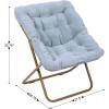 Flash Furniture Archer Saucer Chair with Folding Steel Frame, Portable Oversized Saucer Chair, for Dorm or Bedroom, 28″, Dusty Aqua Faux Fur/Soft Gold Frame(Aqua Fabric/Soft Gold Frame)
