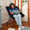 Flash Furniture Archer Saucer Chair with Folding Steel Frame, Portable Oversized Saucer Chair, for Dorm or Bedroom, 28″, Dusty Aqua Faux Fur/Soft Gold Frame(Black Fabric/Black Frame)