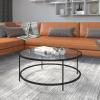 Flash Furniture Astoria Collection Round Coffee Table – Modern Clear Glass Coffee Table – Matte Gold Frame(Clear Top/Matte Black Frame)