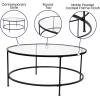 Flash Furniture Astoria Collection Round Coffee Table – Modern Clear Glass Coffee Table – Matte Gold Frame(Clear Top/Matte Black Frame)