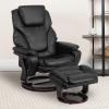 Flash Furniture Austin Contemporary Multi-Position Recliner and Ottoman with Swivel Mahogany Wood Base in Black LeatherSoft(Black Leathersoft)