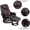 Flash Furniture Austin Contemporary Multi-Position Recliner and Ottoman with Swivel Mahogany Wood Base in Black LeatherSoft(Brown Leathersoft)