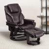 Flash Furniture Austin Contemporary Multi-Position Recliner and Ottoman with Swivel Mahogany Wood Base in Black LeatherSoft(Brown Leathersoft)