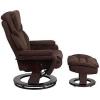 Flash Furniture Austin Contemporary Multi-Position Recliner and Ottoman with Swivel Mahogany Wood Base in Black LeatherSoft(Brown Microfiber)
