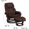 Flash Furniture Austin Contemporary Multi-Position Recliner and Ottoman with Swivel Mahogany Wood Base in Black LeatherSoft(Brown Microfiber)