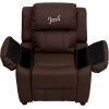 Flash Furniture BT-7985-KID-BRN-LEA-EMB-GG: Personalized Deluxe Padded Brown Leathersoft Kids Recliner with Storage Arms