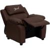 Flash Furniture BT-7985-KID-BRN-LEA-EMB-GG: Personalized Deluxe Padded Brown Leathersoft Kids Recliner with Storage Arms