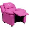 Flash Furniture BT-7985-KID-HOT-PINK-EMB-GG: Personalized Deluxe Padded Hot Pink Vinyl Kids Recliner with Storage Arms