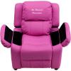 Flash Furniture BT-7985-KID-HOT-PINK-EMB-GG: Personalized Deluxe Padded Hot Pink Vinyl Kids Recliner with Storage Arms