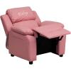 Flash Furniture BT-7985-KID-PINK-EMB-GG: Personalized Deluxe Padded Pink Vinyl Kids Recliner with Storage Arms