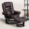 Flash Furniture Bali Contemporary Multi-Position LeatherSoft Recliner Chair with Ottoman, 360-Degree Swivel Recliner Chair/Ottoman Set, Beige(Brown)