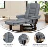 Flash Furniture Bali Contemporary Multi-Position Recliner with Horizontal Stitching and Ottoman with Swivel Mahogany Wood Base in Gray LeatherSoft