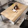 Flash Furniture Bennett 30″ x 48″ Solid Wood Commercial Indoor Tabletop in Dark Brown with 27″ x 15″ Dual Column Table Height Silver Cast Iron Base, 300 lb. Static Capacity(Natural Top/Silver Base)