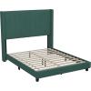 Flash Furniture Bianca Upholstered Platform Bed – Emerald Velvet Upholstery – Queen – Wingback Headboard – Slatted Mattress Foundation – No Box Spring Needed(Emerald Velvet)