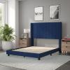 Flash Furniture Bianca Upholstered Platform Bed – Emerald Velvet Upholstery – Queen – Wingback Headboard – Slatted Mattress Foundation – No Box Spring Needed(Navy Velvet)