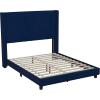 Flash Furniture Bianca Upholstered Platform Bed – Emerald Velvet Upholstery – Queen – Wingback Headboard – Slatted Mattress Foundation – No Box Spring Needed(Navy Velvet)
