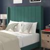 Flash Furniture Bianca Upholstered Platform Bed – Emerald Velvet Upholstery – Queen – Wingback Headboard – Slatted Mattress Foundation – No Box Spring Needed(Emerald Velvet)