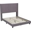 Flash Furniture Bianca Upholstered Platform Bed – Emerald Velvet Upholstery – Queen – Wingback Headboard – Slatted Mattress Foundation – No Box Spring Needed(Gray Velvet)