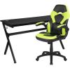 Flash Furniture Black Gaming Desk and Red/Black Racing Chair Set with Cup Holder, Headphone Hook, and Monitor/Smartphone Stand(Green)