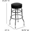 Flash Furniture Bruno Double Ring Chrome Backless Barstool with Black Upholstered Seat and Integrated Footrest(Black)