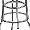 Flash Furniture Bruno Double Ring Chrome Backless Barstool with Black Upholstered Seat and Integrated Footrest(Black)