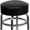 Flash Furniture Bruno Double Ring Chrome Backless Barstool with Black Upholstered Seat and Integrated Footrest(Black)