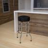 Flash Furniture Bruno Double Ring Chrome Backless Barstool with Black Upholstered Seat and Integrated Footrest(Black)