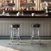 Flash Furniture Bruno Double Ring Chrome Backless Barstool with Black Upholstered Seat and Integrated Footrest(Dark Brown)