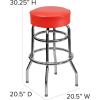 Flash Furniture Bruno Double Ring Chrome Backless Barstool with Black Upholstered Seat and Integrated Footrest(Red)