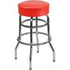 Flash Furniture Bruno Double Ring Chrome Backless Barstool with Black Upholstered Seat and Integrated Footrest(Red)